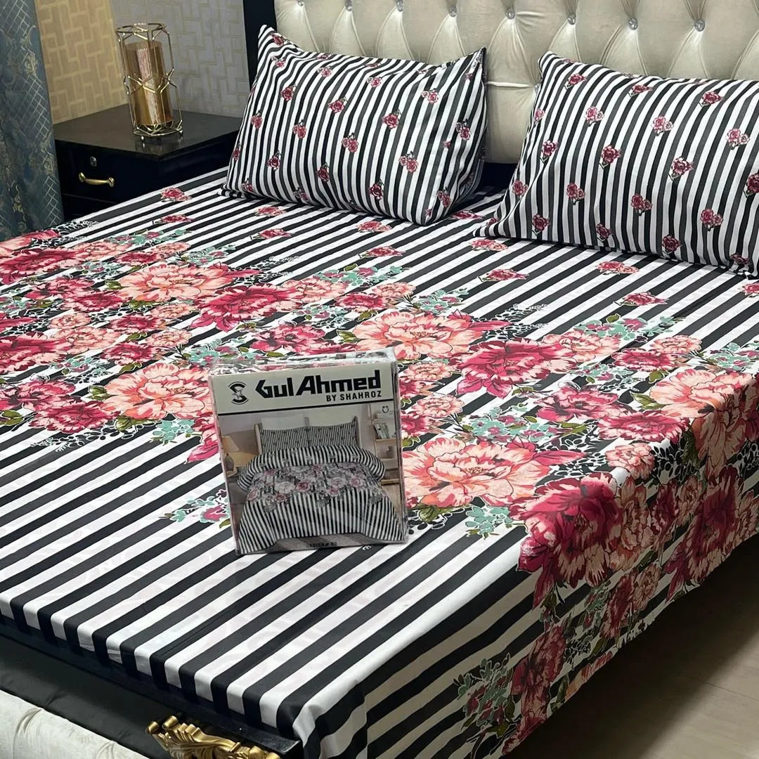 3 Pcs Mix Cotton Printed Double Bedsheet