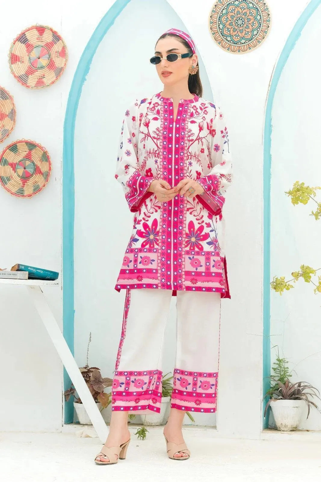 2 Pcs Women's Stitched Swiss Lawn Digital Print Shirt And Trouser