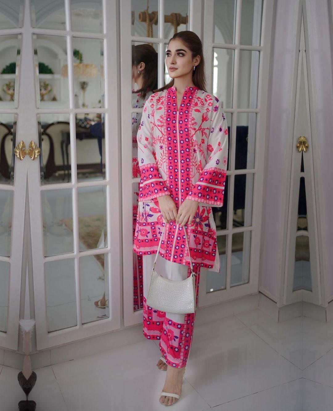 2 Pcs Women's Stitched Swiss Lawn Digital Print Shirt And Trouser