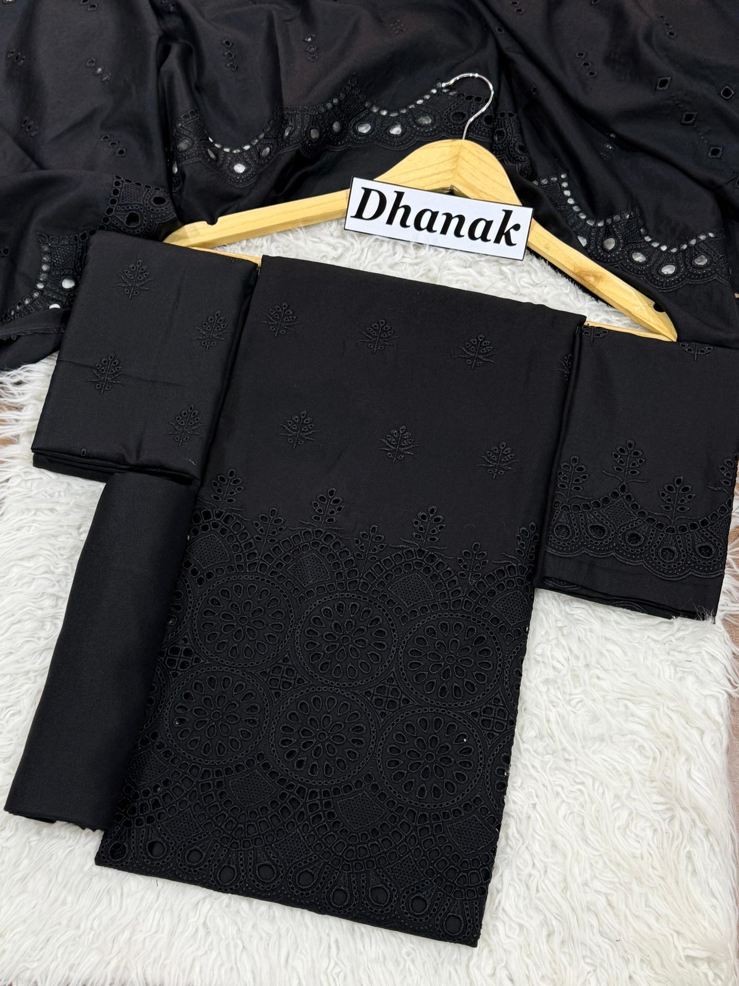 Dhanak 3pc Schiffli Boring Heavy Embroider