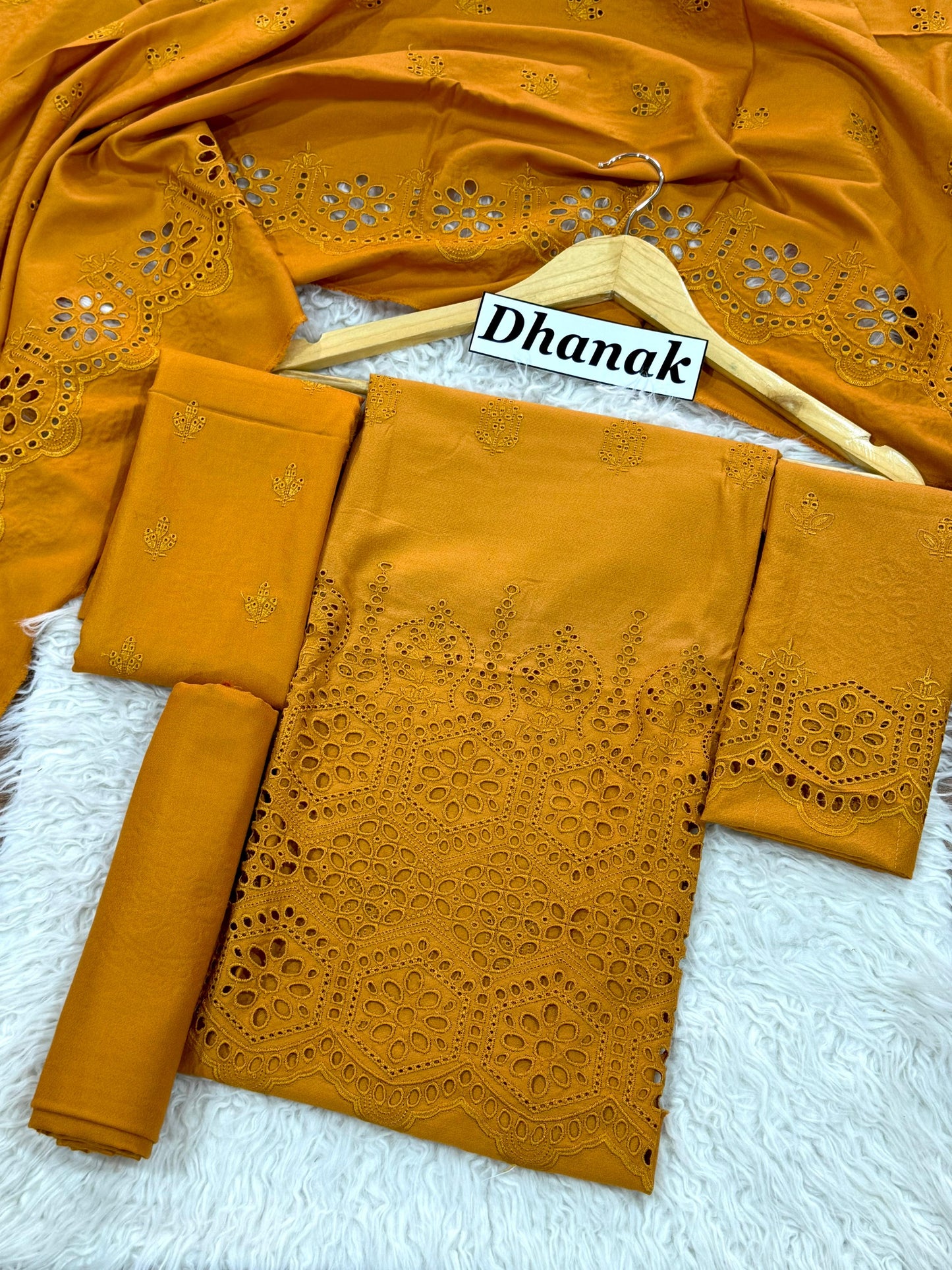 Dhanak 3pc Schiffli Boring Heavy Embroider