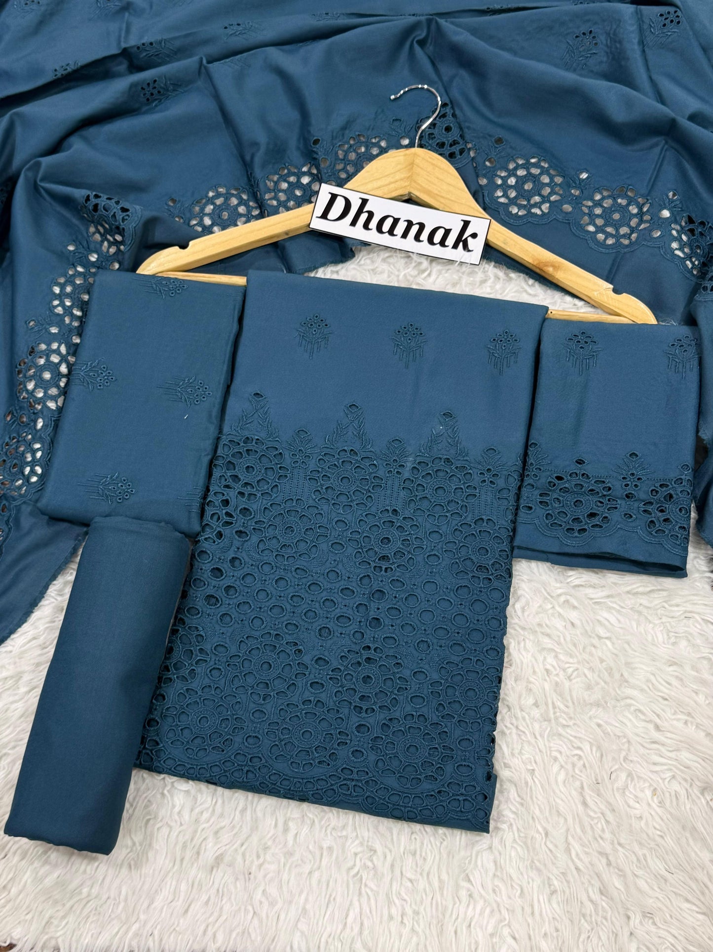 Dhanak 3pc Schiffli Boring Heavy Embroider