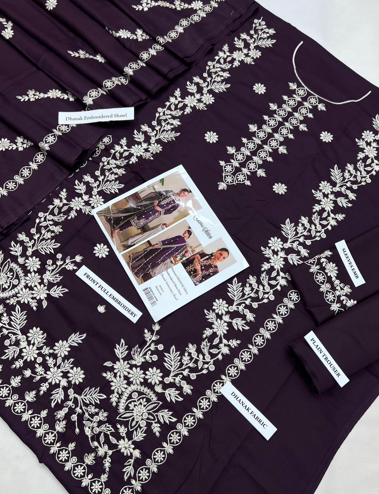 WOMAN DHANAK WITH DHANAK EMBROIDERY SHAWL UNSTICH