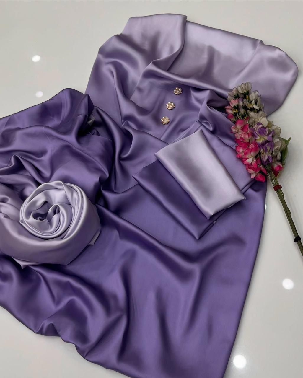 Woman Unstich Shamooz Fabric Silk 3pc