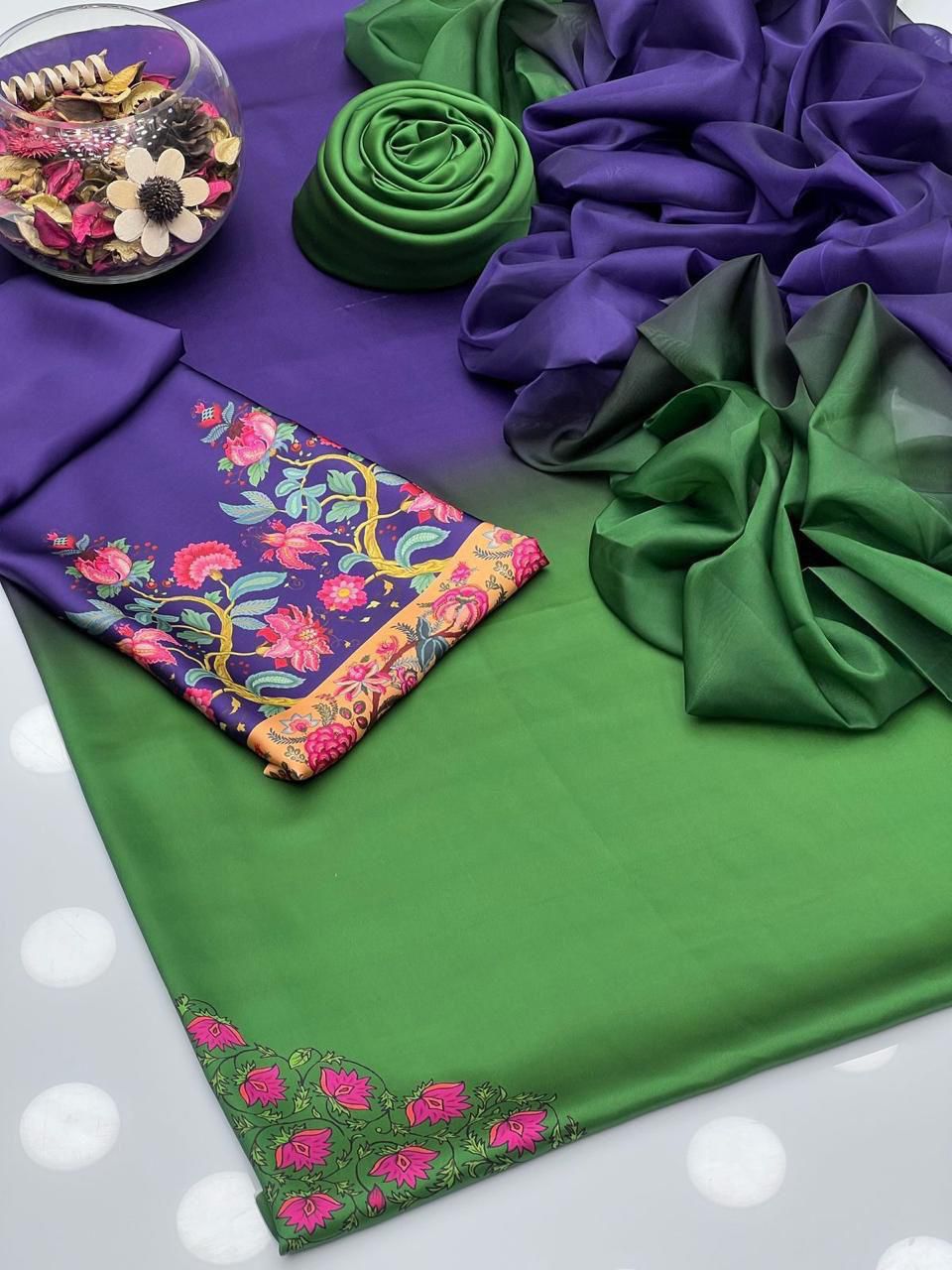 Woman Unstich Shamooz Fabric Silk 3pc