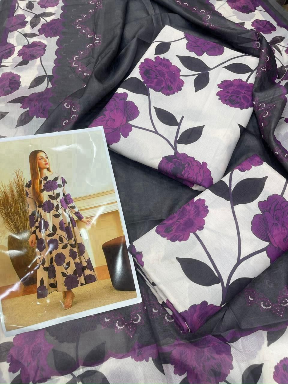 Woman Unstich Shamooz Fabric Silk 3pc