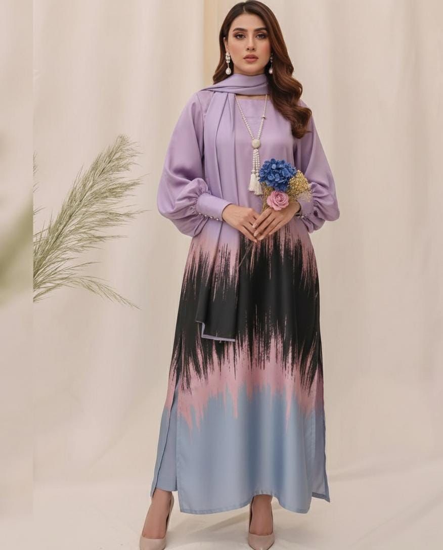 Shamooz Silk Fabric 3pc Silk digital printed Dupaata 