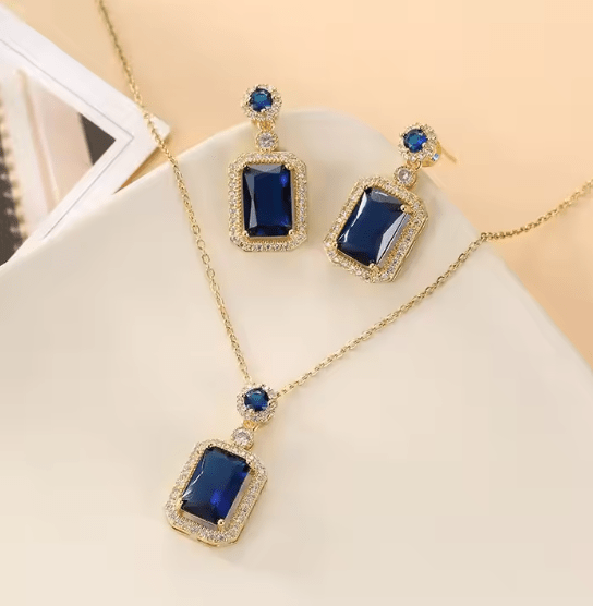 Luxurious Royal Gemstone Necklace & Earring Set - Elegant Women's Jewelry Gift