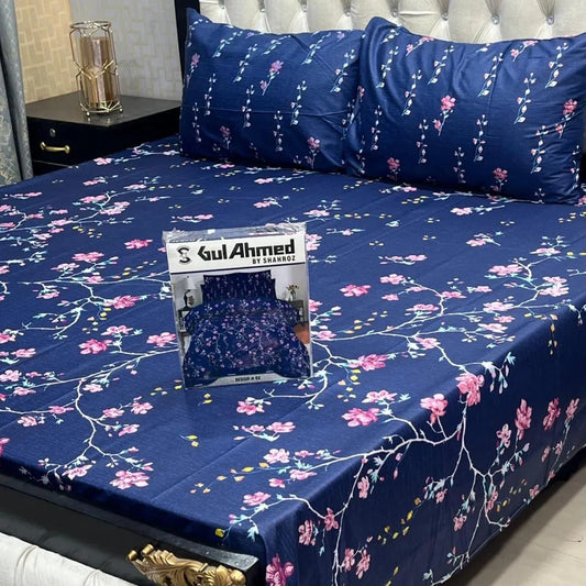 3 Pcs Mix Cotton Printed Double Bedsheet