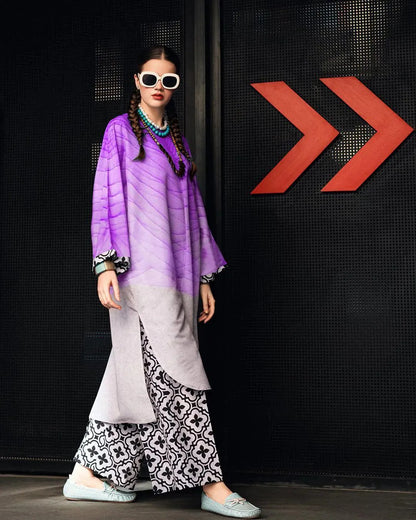 Stylish Women's Stitched Swiss Lawn Shirt And Trouser Set - 2 Pcs - Digital Print