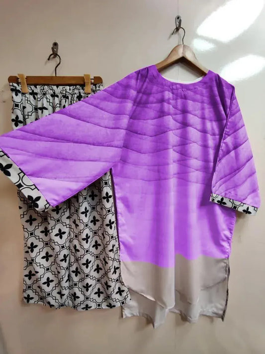 Stylish Women's Stitched Swiss Lawn Shirt And Trouser Set - 2 Pcs - Digital Print