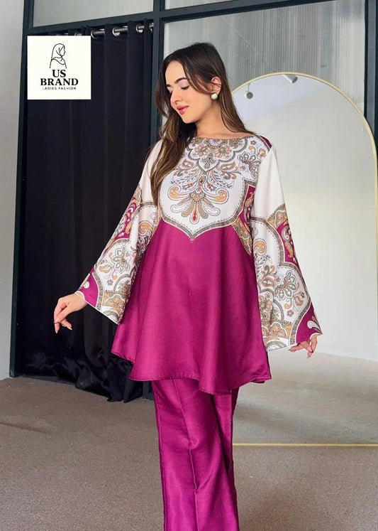 2 Pcs Women's Stitched Swiss Lawn Digital Print Co-Ord Set