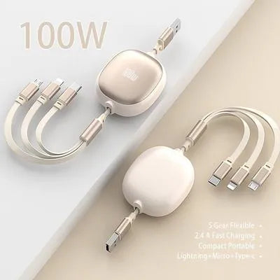3 in 1 Charging Cable 100W Fast Charging Cable | Type-C, iPhone, Micro USB Durable & Compact