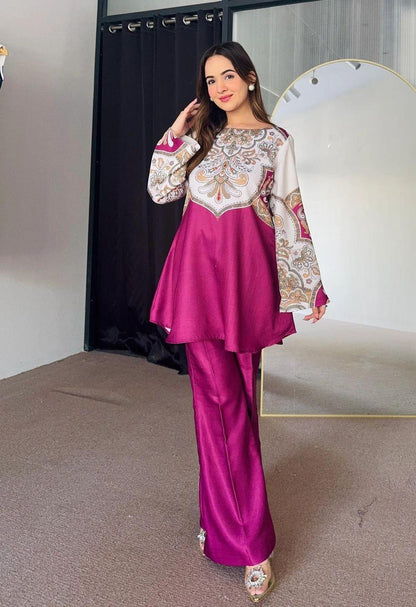 2 Pcs Women's Stitched Swiss Lawn Digital Print Co-Ord Set