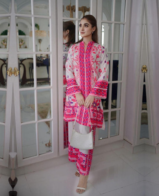 2 Pcs Women's Stitched Swiss Lawn Digital Print Shirt And Trouser
