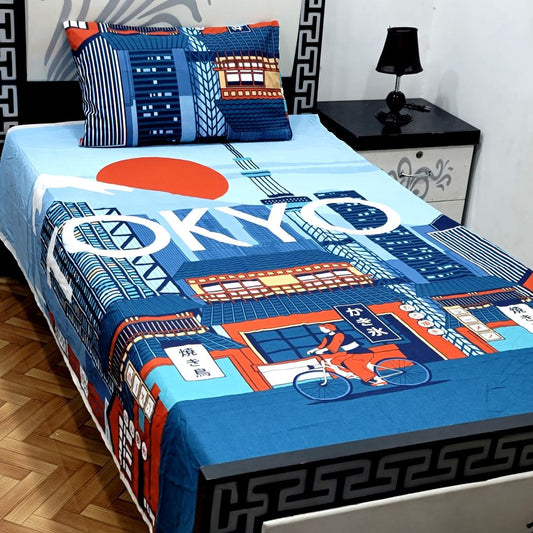 2 Pcs Cotton Printed Single Bedsheet
