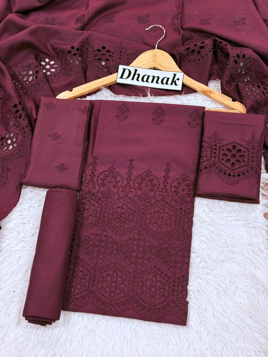 Dhanak WOMAN 3pc Schiffli Boring Heavy Embroidere