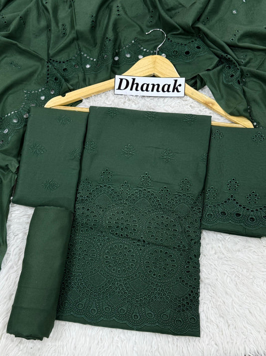 Dhanak 3pc Schiffli Boring Heavy Embroider