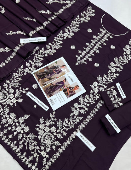WOMAN DHANAK WITH DHANAK EMBROIDERY SHAWL UNSTICH