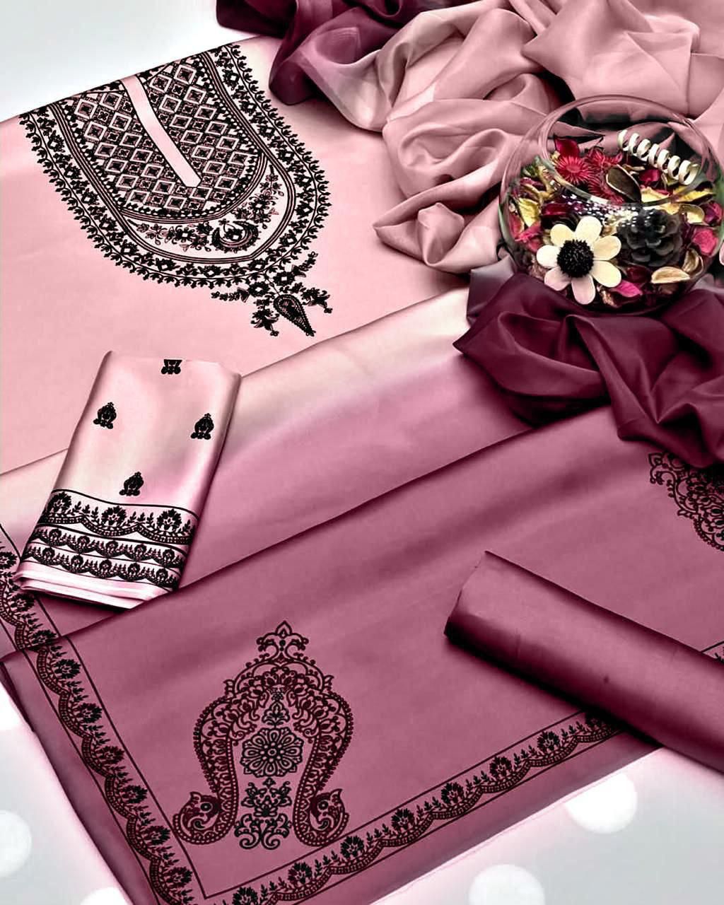 Woman Unstich Shamooz Fabric Silk 3pc