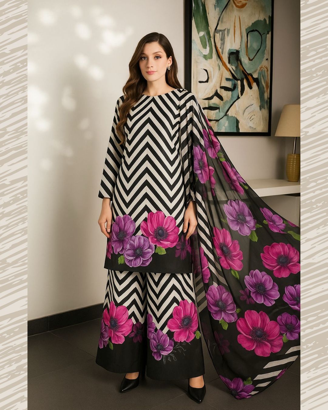 Woman Unstich Shamooz Fabric Silk 3pc