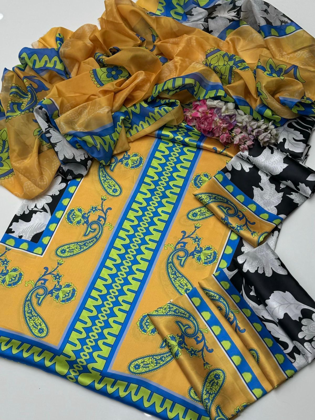 Woman Unstich Shamooz Fabric Silk 3pc