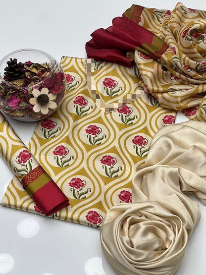 Woman Unstich Shamooz Fabric Silk 3pc