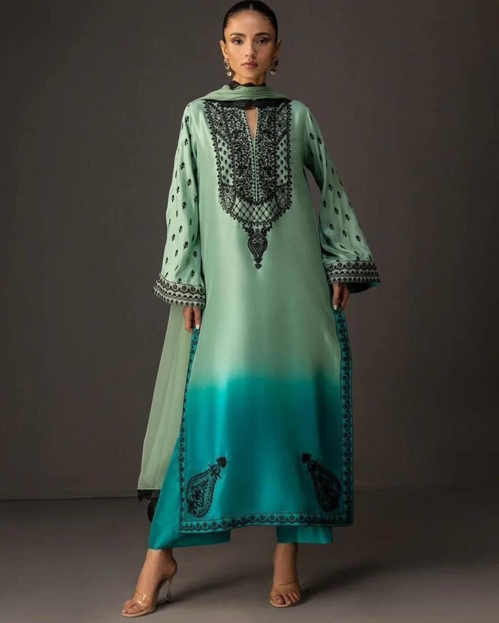 Woman Unstich Shamooz Fabric Silk 3pc