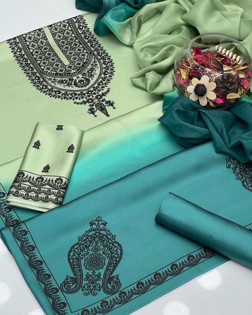 Woman Unstich Shamooz Fabric Silk 3pc