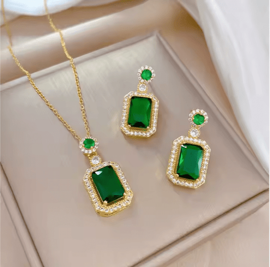 Luxurious Royal Gemstone Necklace & Earring Set - Elegant Women's Jewelry Gift