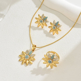 Floral Blossom Cubic Zirconia Jewelry Set