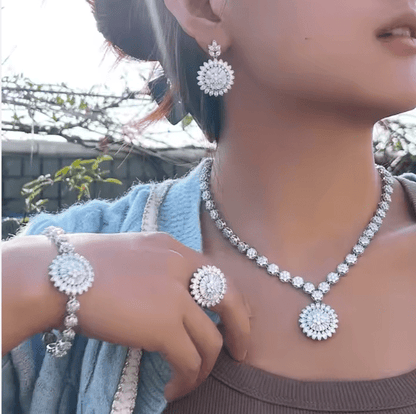 Elegant Zircon Jewelry Set: Sparkling Necklace, Earrings, Ring, Bracelet for Women