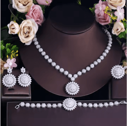 Elegant Zircon Jewelry Set: Sparkling Necklace, Earrings, Ring, Bracelet for Women