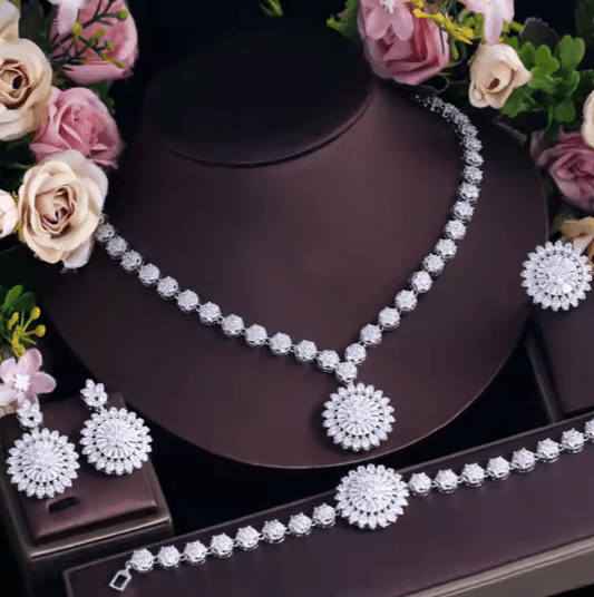 Elegant Zircon Jewelry Set: Sparkling Necklace, Earrings, Ring, Bracelet for Women