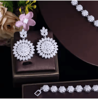 Elegant Zircon Jewelry Set: Sparkling Necklace, Earrings, Ring, Bracelet for Women